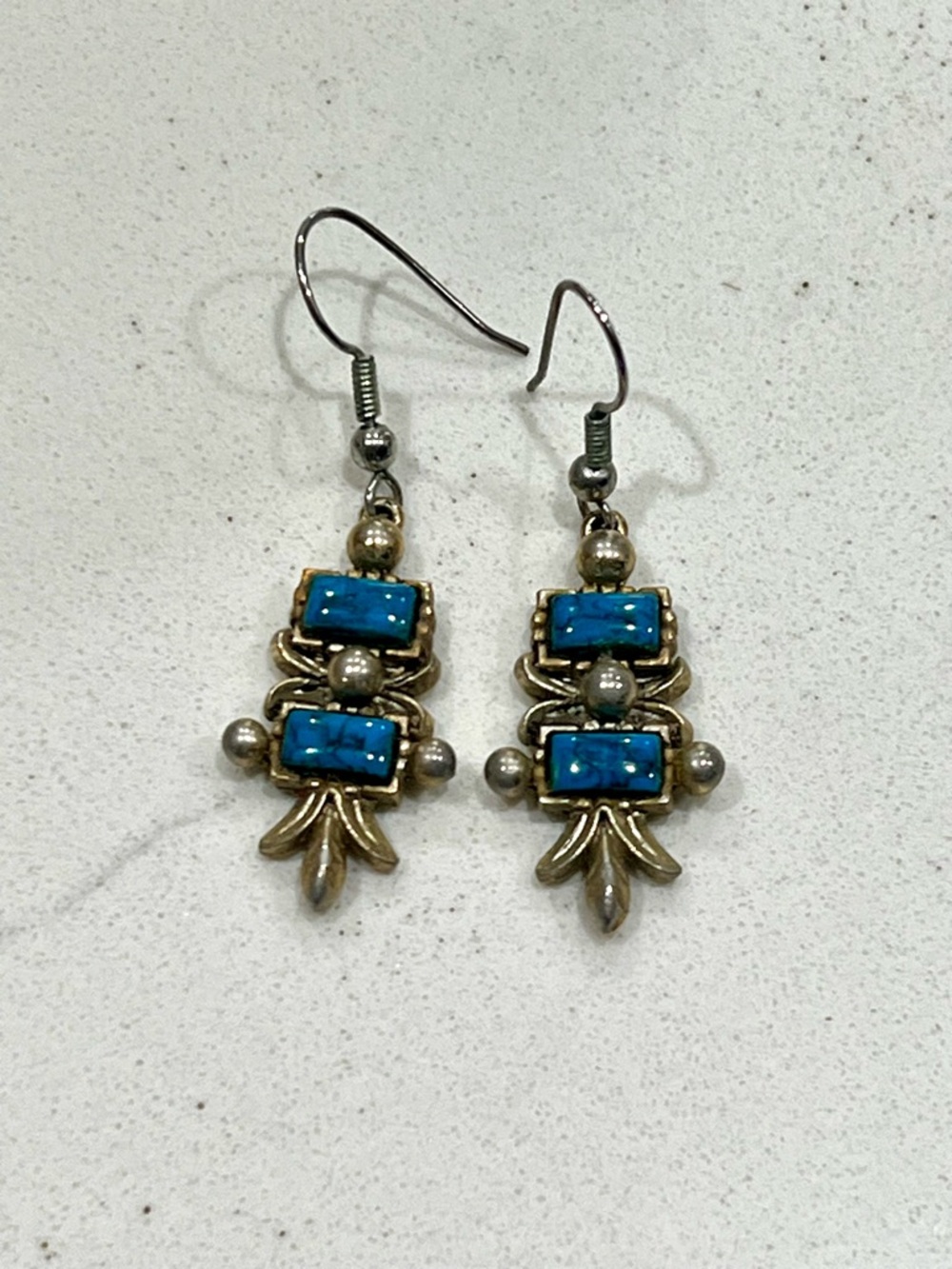 Vintage Tribal Earrings Silver with Blue Howlite Stones